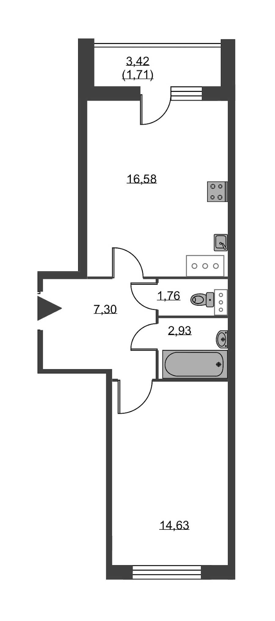 Однокомнатная квартира в : площадь 44.91 м2 , этаж: 4 – купить в Санкт-Петербурге